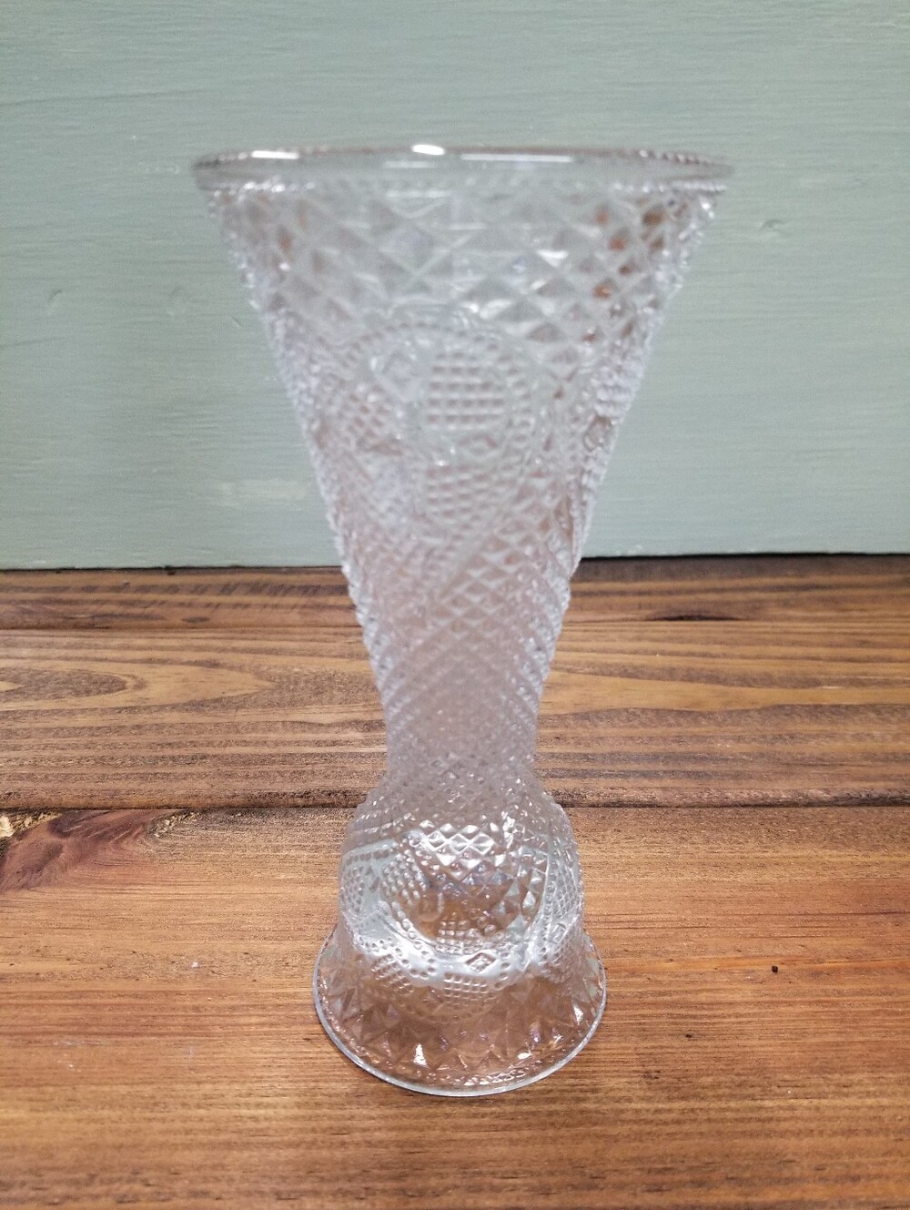 Vintage 1979 Avon Fostoria Vase or Candlestick Holder Hearts Diamond Clear